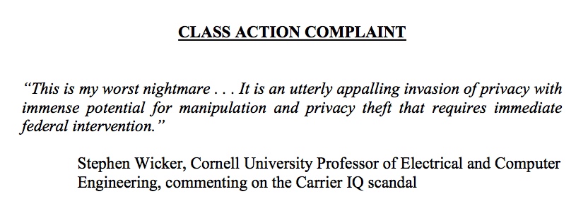 CarrierIQ Class Action Complaint - Aber Law Firm