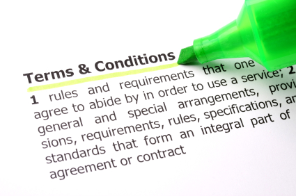 Terms & Conditions of Services Agreement underlined by Green Highlighter - Aber Law Firm