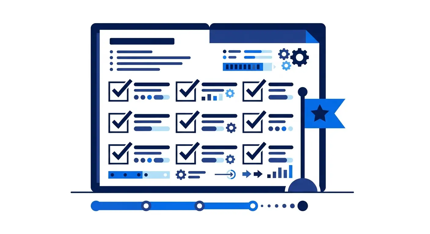 A statement of work with a checklist of objective completion criteria and a milestone flag, illustrating acceptance vs completion criteria. Aber Law Firm.