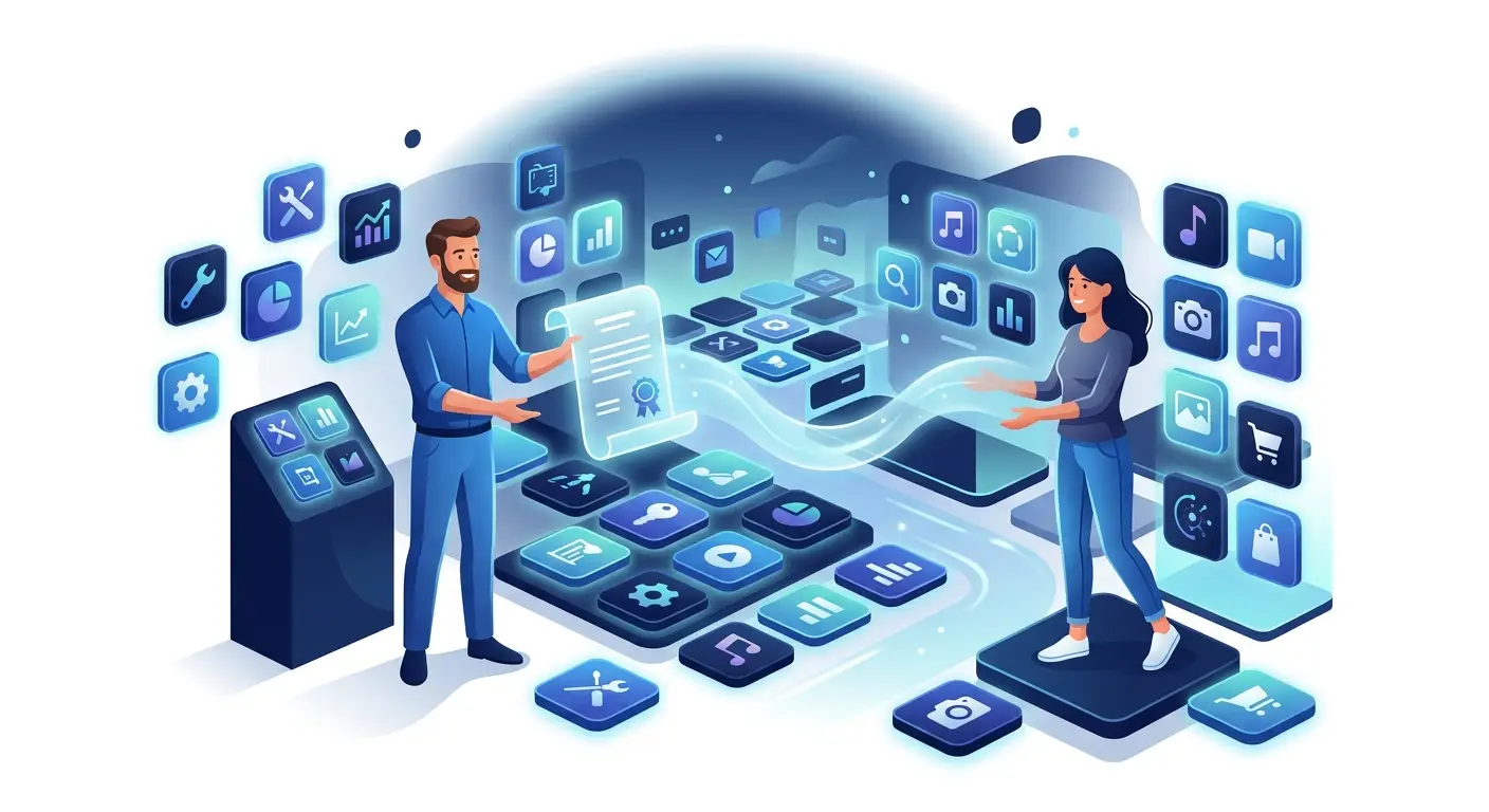 App Store app licensing: a developer's license passing directly to a user across an app marketplace. Aber Law Firm, software vendor attorney.