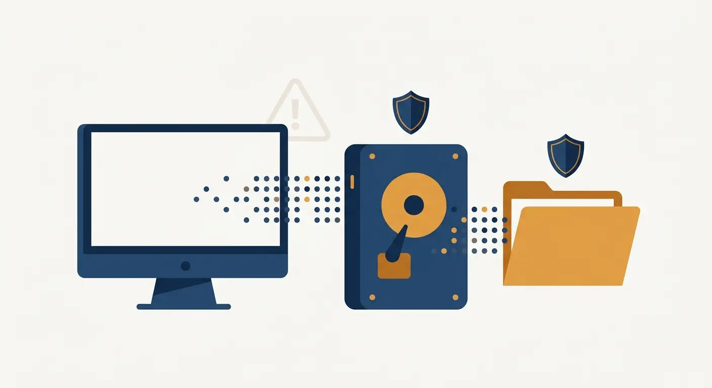 Customer data backup from a computer to a protected drive and folder, Aber Law Firm