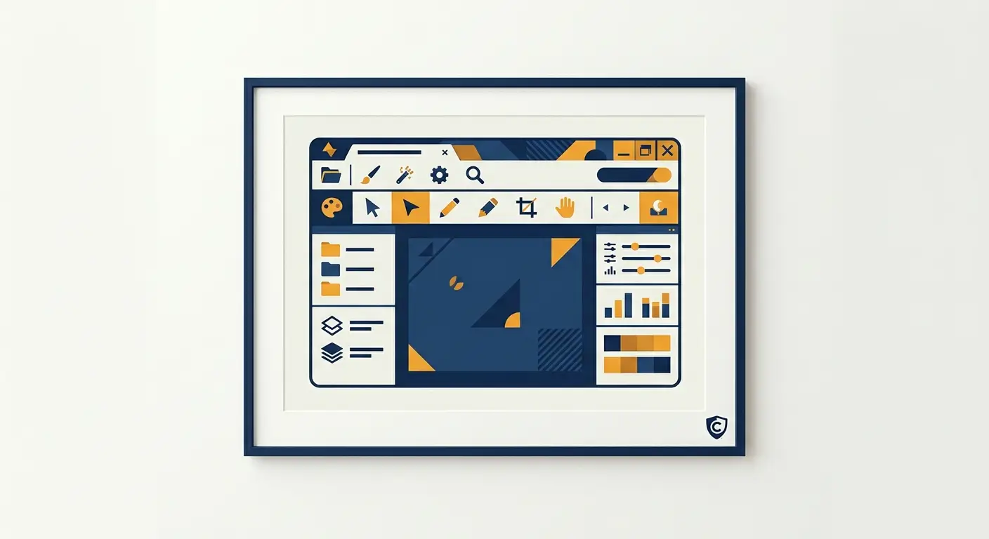 Copyright protection for a software GUI shown as an artistic interface framed as a protected work, Aber Law Firm