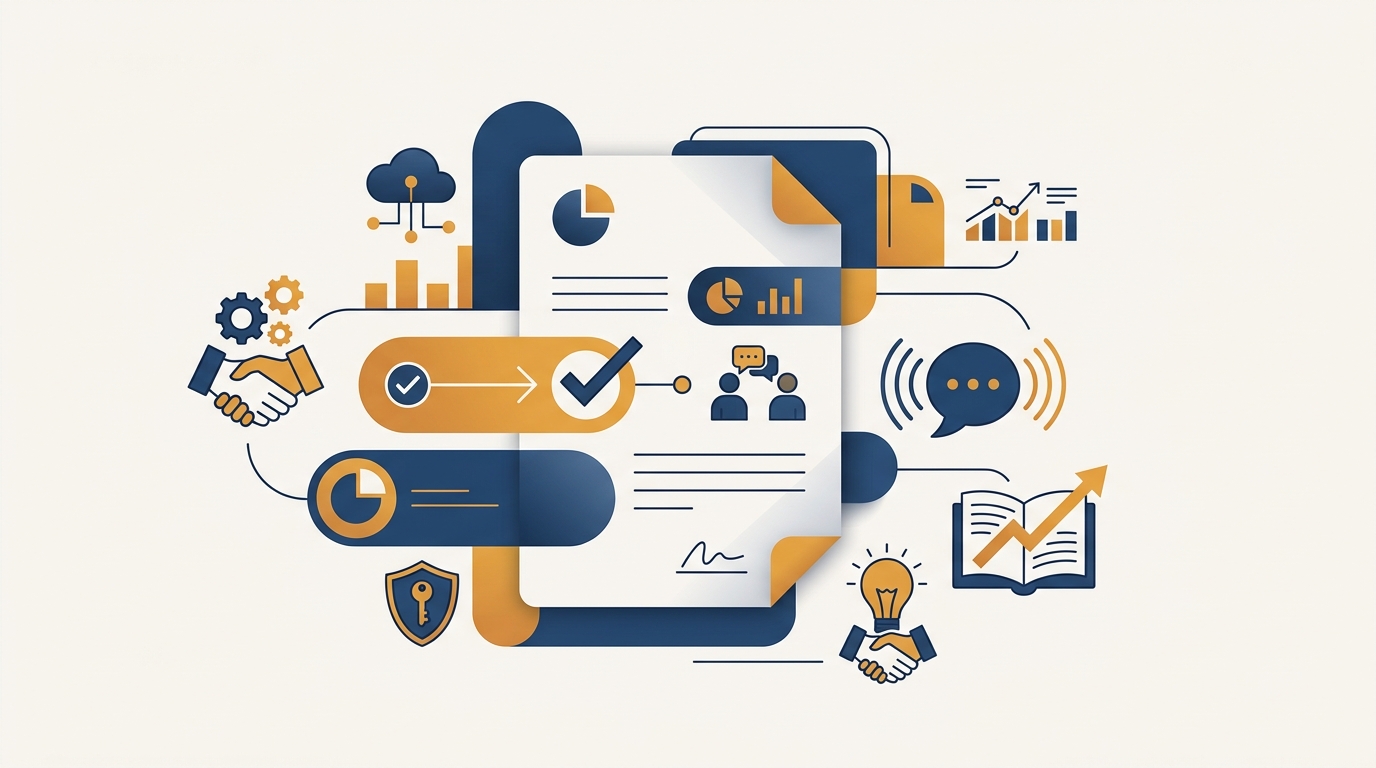 End user agreement purpose illustrated — a software contract as product explainer, with handshake and checkmark icons. Aber Law Firm.