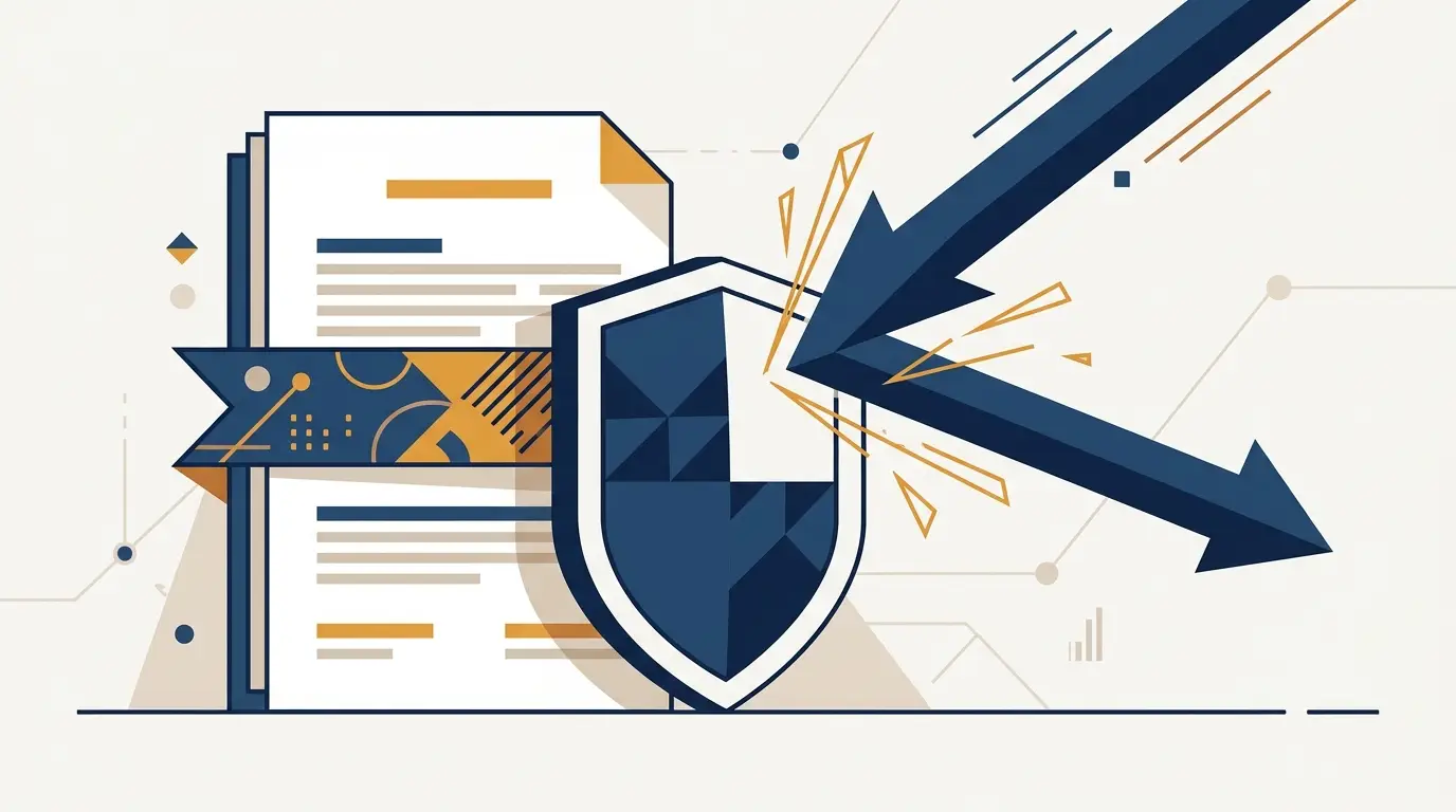 A SaaS agreement behind a shield deflecting an incoming legal claim, illustrating how a disclaimer defeats a fraud claim. Aber Law Firm, SaaS vendor attorney.